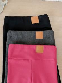 SHEIN LMoss Kids Conjunto de 3 piezas para bebé niña: Mallas ajustadas a juego, casuales y versátiles en negro, gris y rosa rojo. Oferta de compra 1 y lleva 3, elegante para otoño/invierno - Negro - Ver 6