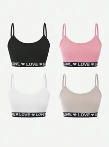Valentine's Day Valentine's Clothes Valentine's Decorations 4pcs/Set Girls Ribbed Camisole Underwear Set, Soft, Comfortable, Versatile, Casual, Can Be Worn Year-Round (4 Pieces Sold Separately)