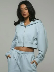 Musera Sport Hooded Cropped Zip Up Jacket, Padel, Tennis, Pickleball Gym Fitness - Baby Blue - View 1