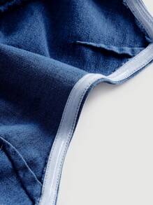 SHEIN MOD Hanky Hem Denim Tube Blue Breast Cup Tight Fit Top - Dark Wash - View 3