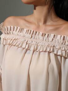 INAWLY Elegant Solid Color Off-Shoulder Lantern Sleeve Top Fall Cloth For Women