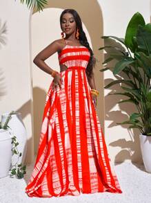Slaydiva Women's Backless A-Line Waist Vacation Dress - Orange - View 5