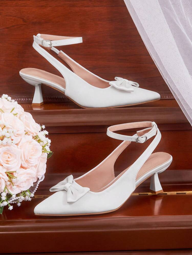 CUCCOO HITCHD Zapatos de tacón alto de punta fina con lazo de satén blanco, zapatos elegantes y casuales para fiesta, cita, boda