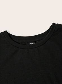 SHEIN Maternity 1pc Letter & Footprint Print Short Sleeve Slim Pregnant Women T-Shirt, Cotton - Black - View 4