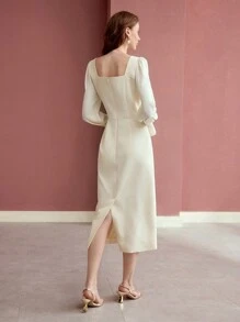 MOTF PREMIUM VESTIDO CON BOTONES Y MANGAS ACAMPANADAS - Albaricoque - Ver 4