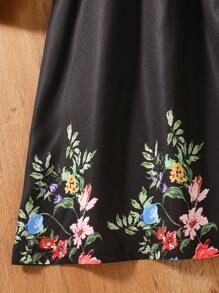 Teen Girls Casual Holiday Cap Sleeve A-Line Black Floral Print Dress,Holiday Summer Travel - Black - View 7