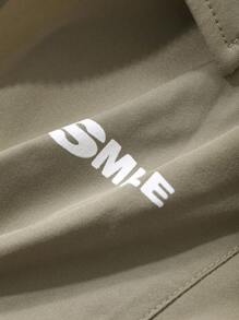 DAZY 2pcs Tween Boys Letter Printed Short Sleeve Zip Half Placket Shirt And Shorts Set - Green - View 3