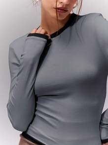 MUSERA Top a maniche lunghe aderente con bordi a contrasto