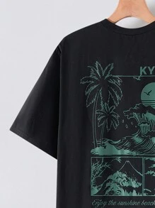 SHEIN Leap Crew 2 Stücke/Set Teenager Jungen Lässig Kurzarm T-Shirt und Shorts Set, Straßen Punk Rock Schul-Stil Outfit für den täglichen Gebrauch, Party, Musikfestival, passend für Frühling/Sommer - Verschiedenfarbig - Übersicht 3