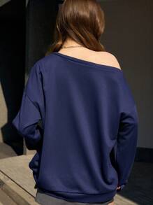 Jouncy Women's Asymmetrical Collar Long Sleeve Sweatshirt With Digit Print, Autumn/Winter Pullover Fall Sweatshirt