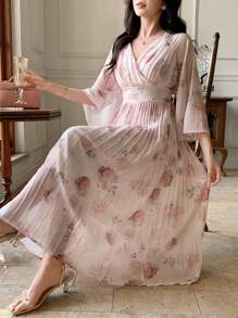 DAZY Women's Floral Print Pleated Midi Dress - Pink - View 2