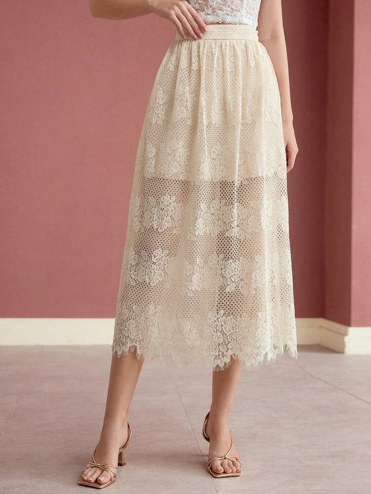 CONTRAST LACE ZIPPER SIDE SKIRT
