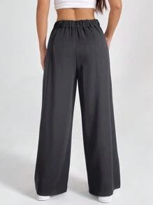 SHEIN PETITE Ladies' Solid Color Pleated Trousers