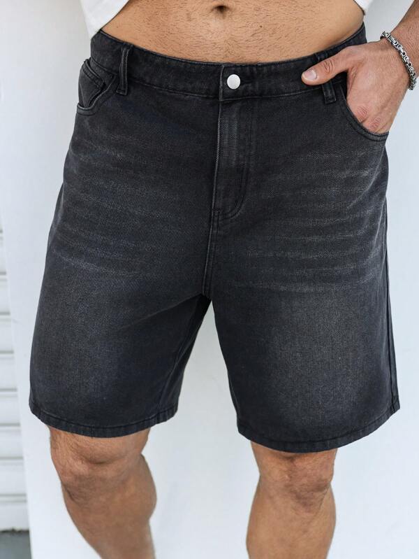 Manfinity Homme Plus Size Men's Casual Washed Denim Shorts Tropical Street Hang Out Urban