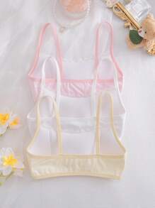 3pcs Tween Girls Casual Minimalist Everyday Bralettes With Sponge Padding