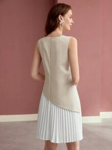 MOTF PREMIUM COLORBLOCK PLEATED TANK DRESS - Apricot - View 7