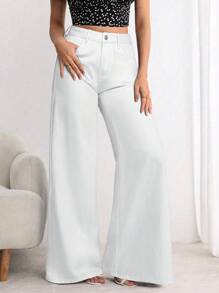 EMERY ROSE 宽腿牛仔裤，休闲又时尚，适合日常穿着 - 白色 - 查看 4