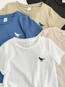 SHEIN 5pcs/Set Young Boys Cute & Cozy Dinosaur Print Round Neck Short Sleeve T-Shirt, Multipack, School, Campus, College - Multicolor - View 3