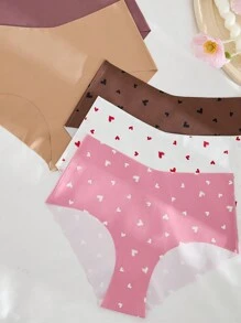 5 件套女士无缝心形印花 V 腰舒适高腰三角裤，情人节 - 彩色 - 查看 3