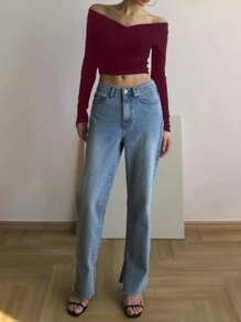DAZY Women Plain Color Long Sleeve T-Shirt, Casual & Fashionable For Daily Wear
