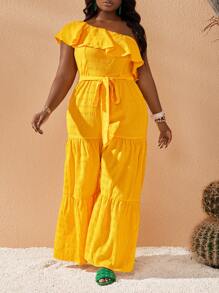 Slaydiva Mono con volantes y textura talla grande - Amarillo - Ver 7