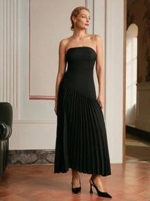 Anewsta Elaire Women Elegant Camisole Ruffle Patchwork Dress, Old Money, Modest Clothing - Black - View 6