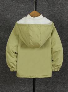 SHEIN Young Boy Solid Color Hooded Jacket, Comfortable Coat - Green - View 2