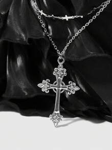 ROMWE Goth Fashionable Layered Ruffled Cross Chain Decor Handbag - Black - View 3