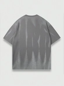 ROMWE MEN Street Life Men's Casual Washed Letter Print Short Sleeve T-Shirt - Grey - View 2