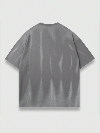 Grunge Punk Camiseta de manga corta informal de hombre con estampado de letra lavada