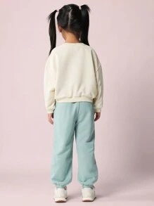 SUMWON Young Girls Comfy Crop Fit Cuff Sweater And Joggers 2 Piece Set - Apricot - View 2