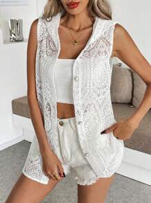 Chiquease 夏季无袖刺绣连帽衫