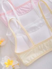 3pcs Tween Girls Casual Minimalist Everyday Bralettes With Sponge Padding