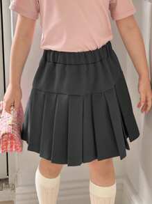 DAZY Young Girl Solid Color Short Sleeve Simple Casual Daily Mini Skirt - Grey - View 4
