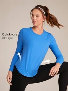 GLOWMODE Quick-Dry Power Energy Loose Fit High-Low Power Tee Low Impact Yoga Pilates Daily - Blue - View 1
