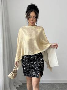 Elenzga Camisa con diseño de capa de tela brillante con estampado metálico para mujer