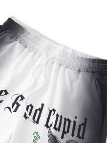 Manfinity EMRG Men's Letter Print Ombre Shirt And Shorts Set - Multicolor - View 4