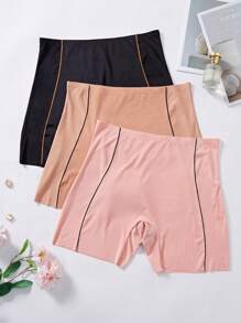 3pcs Plus Size Women Contrast Trim High Waist Seamless Briefs - Multicolor - View 1