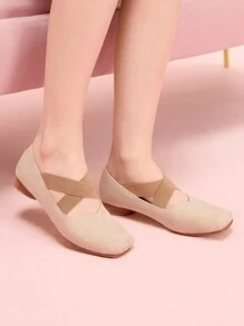 CUCCOO DOLLMOD Women's Square Toe Criss-Cross Strap Fashion High Heel Pumps - Apricot - View 5