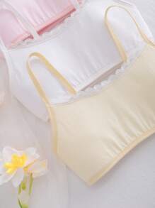 3pcs Tween Girls Casual Minimalist Everyday Bralettes With Sponge Padding