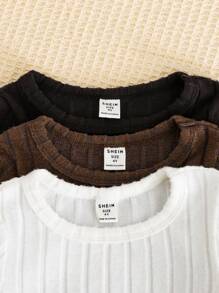 SHEIN LMoss Kids 6 件套少女罗纹针织喇叭裤套装，长款，买一送五，非常适合春秋季休闲日常穿着和上学日常，妈妈和女儿搭配，姐妹和我搭配