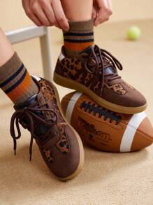 CUCCOO EASI Women's Leopard Print Patchwork Casual Sneakers Spring Shoes Easter Trainers - Brown - View 3