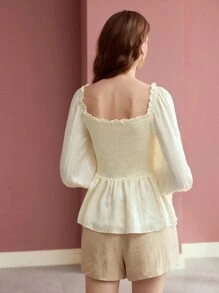 MOTF PREMIUM GATHERED FRILL TRIM PEPLUM BLOUSE - Apricot - View 3