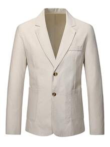 Calvornis 男士休闲百搭简约纯色西装外套，男士亚麻休闲西装外套 - 白色 - 查看 3