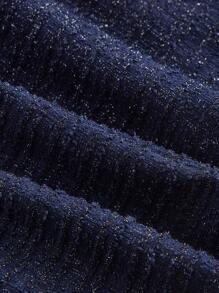 SHEIN MOD Plus Size Women Collared Long Sleeve Patchwork Short Dress - Navy Blue - View 4