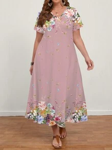 EMERY ROSE Đầm tay ngắn cổ chữ V tối giản thường ngày cỡ lớn cho nữ, phù hợp cho mùa hè - Nhiều màu - Xem 1