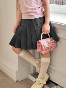 DAZY Young Girl Solid Color Short Sleeve Simple Casual Daily Mini Skirt - Grey - View 1