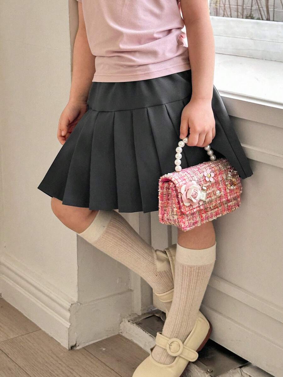 DAZY Young Girl Solid Color Short Sleeve Simple Casual Daily Mini Skirt - Grey - View 1