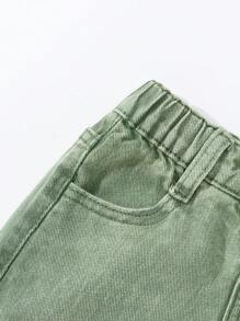 SHEIN Pantalones de carga de mezclilla con pierna recta de estilo casual retro para niña joven