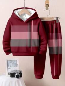 SHEIN 2pcs/Set Baby Boy Casual Minimalist Loose Knit Soft Hoodie Sweatshirt And Pants Set - White - View 2